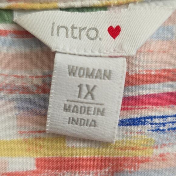 Womens Sz 1X Multicolor V-Neck Pleated 3/4 Sleeve Fairy Beach Vacation Tunic Top - Picture 9 of 11